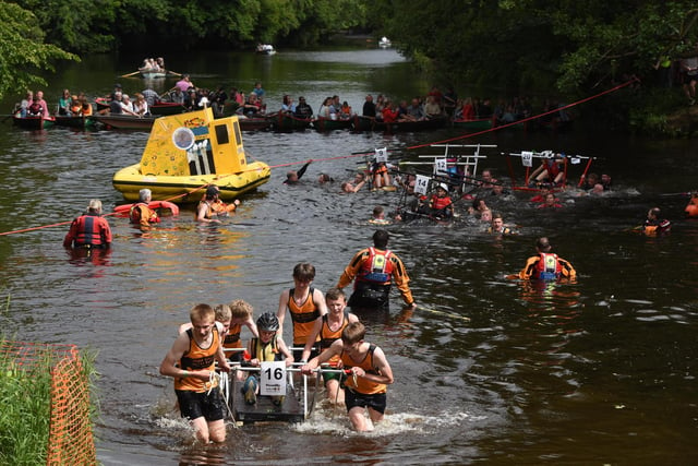 As part of the course, competitors had to take their beds across the River Nidd
