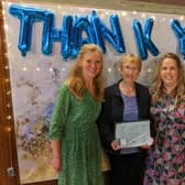 Lynda Parker (centre) who has been with Continued Care for 22 years, with Director Samantha Harrison (left) and Registered Manager Tanya Lowe (right)