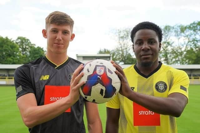 Huddersfield Town prospects Josh Austerfield, left, and Jaheim Headley have joined Harrogate Town on loan for the 2022/23 season. Picture: Harrogate Town AFC