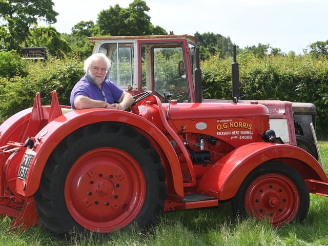 Malcolm Norris with his 1946 David Brown Thresherman tractor that started its life at Beckwith Head Saw Mills