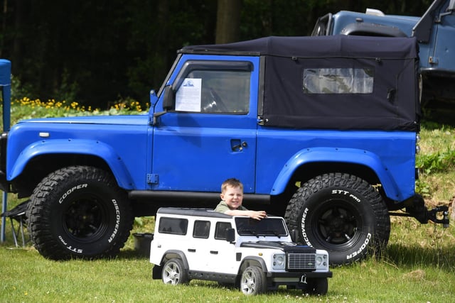 Jack Lofthouse (aged three) having fun in his toy Land Rover
