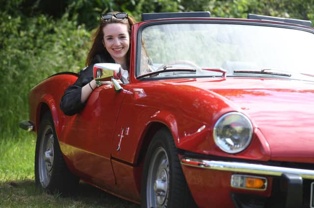Georgia Meyer from Pannal in a 1977 Triumph Spitfire