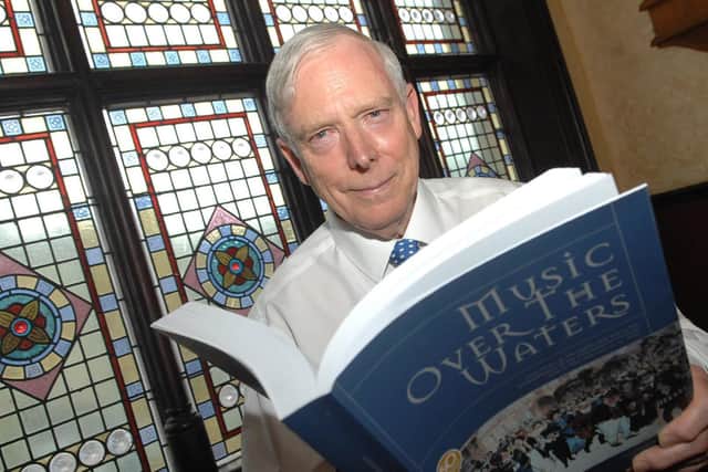 The dearly missed Malcolm Neesam pictured in 2018 in The Club in Harrogate on the occasion of the launch of Music Over The Waters - his book on the history of Harrogate International Festivals and the town's musical life.