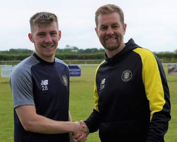 Matty Daly, left, with Harrogate Town manager Simon Weaver. Picture: Harrogate Town AFC