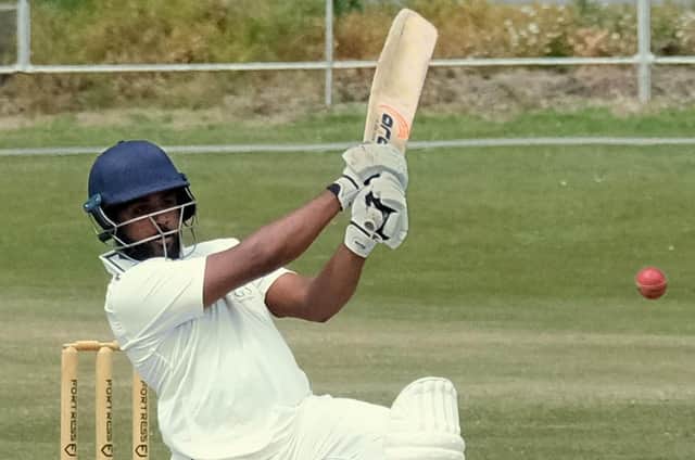 Harrogate CC batsman Arjun Ramkumar hits out during his knock of 95 against Clifton Alliance. Picture: Richard Bown
