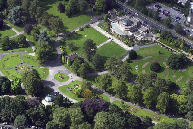 Aerial view of the Sun Pavilion in Harrogate's Valley Gardens.