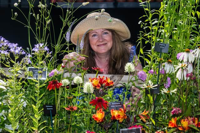 Sophie Leftley, of Harrogate, viewing a floral display created by Primrose Bank Nursery