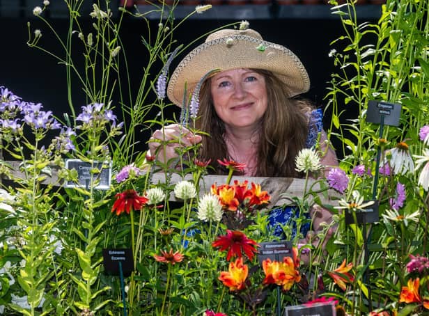Sophie Leftley, of Harrogate, viewing a floral display created by Primrose Bank Nursery