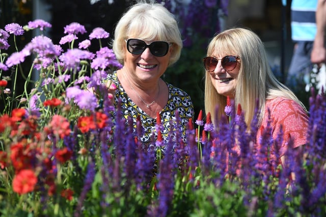 Karen Wallbank and Jayne Dewhurst admiring the flowers in bloom at the show
