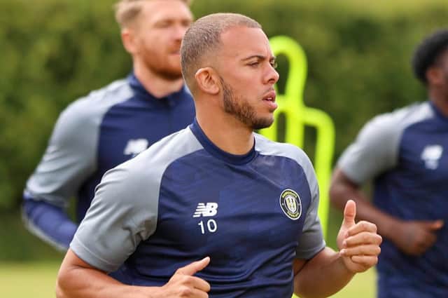Transfer-listed striker Aaron Martin training with Harrogate Town during their first pre-season session. Pictures: Matt Kirkham