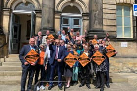 Harrogate Lib Dems outside the Wesley Centre with the party’s leader Sir Ed Davey. yesterday, front centre left, and Harrogate leader Coun Pat Marsh, front right, Wednesday.