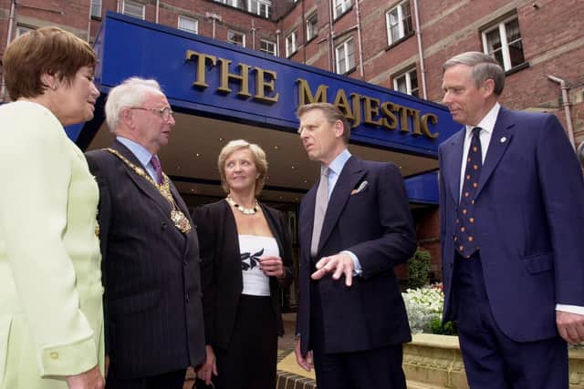 Flashback to 2001 - The late Malcolm Neesam, right, with actor Edward Fox at The Majestic Hotel. Also pictured are Mayoress of Harrogate Pat Nash, Mayor of Harrogate Bob Nash, Chairman of The Royal Hall Restoration Trust Lilian Mina.