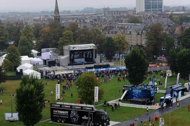 Photo: The fan zone on the Stray before the parkland was badly damaged during the UCI cycling event.