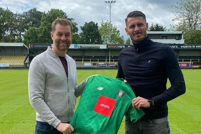 Harrogate Town manager Simon Weaver, left, with Pete Jameson.