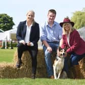 Tom Sampson (sheep dog champion), Lizzie Jones (singer), Christine Talbot (TV presenter) and Charles Mills (Show Director) with Moss the border collie