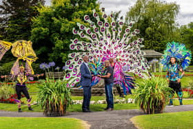 Members from High Esteem Carnival Designs meet Wallace Sampson in Valley Gardens ahead of the Harrogate Carnival being held on Saturday, July 30.
