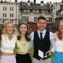 Harrogate Ladies’ College students with Olympic swimmer Chris Cook.