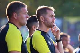 Harrogate Town manager Simon Weaver watches on from his technical area during his side's 3-0 pre-season defeat to Rotherham United. Pictures: Matt Kirkham
