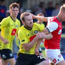 Stephen Dooley battles for possession in midfield during Harrogate Town's 3-0 friendly loss to Rotherham United. Pictures: Matt Kirkham