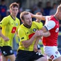 Stephen Dooley battles for possession in midfield during Harrogate Town's 3-0 friendly loss to Rotherham United. Pictures: Matt Kirkham