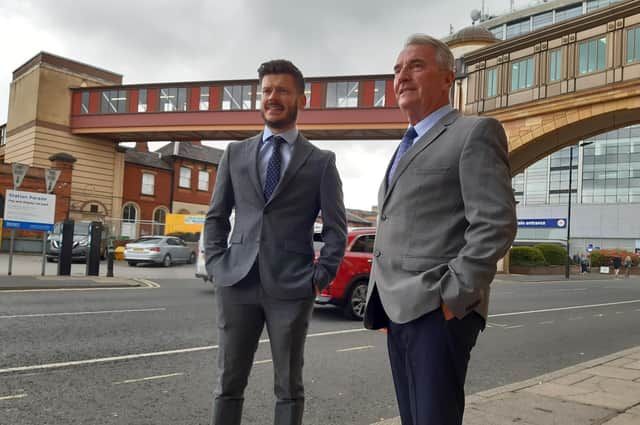 Station Parade visit - Coun Keane Duncan, North Yorkshire County Council's Executive Member for Highways and Transport, with Coun Phil Ireland, Harrogate Borough Council’s cabinet member for carbon reduction and sustainability.