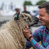 TV Presenter Matt Baker with a Wensleydale Sheep