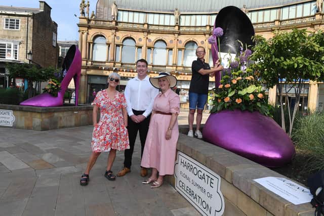 Harrogate Business Improvement District (BID) launches its Floral Summer of Celebration. Pictured are BID project lead Jo Casewell, BID manager Matthew Chapman, LK Bennett's Gemma McNamara and Ruth Fisher of Blameys Florists. (Picture by Gered Binks)