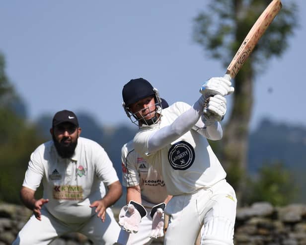 Adam Copeland hits out on his way to a score of 95 during Darley CC's Theaskton Nidderdale League Division One victory over Blubberhouses. Pictures: Gerard Binks