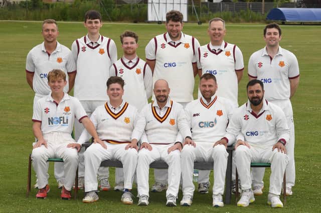 Bilton CC suffered a narrow loss to Saltaire despite the best efforts of captain David Cummings, front row, centre. Picture: Gerard Binks