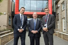 Neil Renton, Jim McHugh and Richard Sheriff at the unveiling of the new McHugh Building