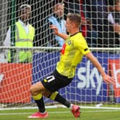 Max Wright taps the ball into an empty net during Harrogate Town's pre-season draw with Barnsley. Pictures: Matt Kirkham