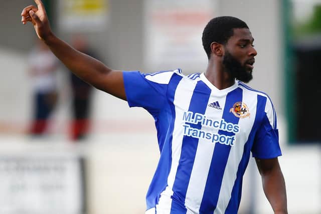 Levi Andoh playing for Worcester City back in 2019.