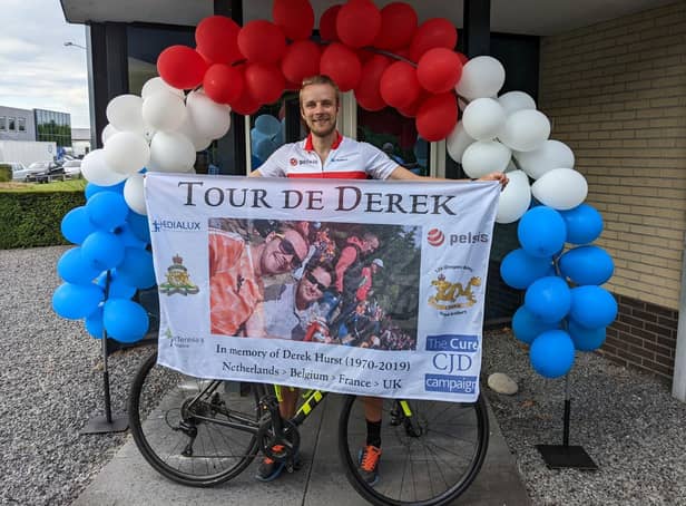 Chris Rodgers, sales manager at pest control company Pelsis, is cycling 550 miles from the firm's Netherlands office to the company HQ in Knaresboroughto raise funds in memory of his former colleague Derek Hurst.