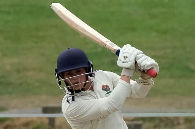 Harrogate CC opening batsman Isaac Light hits out on his way to scoring a ton against Sessay. Picture: Richard Bown