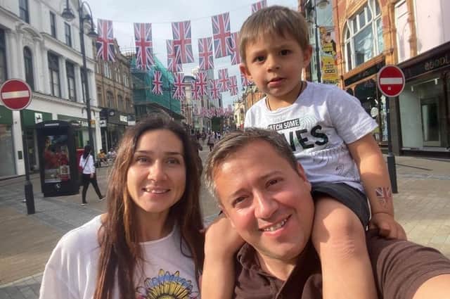 Ukrainian entrepreneur Fedir Haidai, pictured with his family, has launched a vodka and sunflower oil import business afterfleeing the war in his homeland and finding a new home in Harrogate.