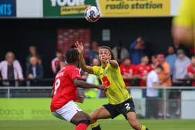 Miles Welch-Hayes in action against Swindon Town on his Harrogate Town debut. Pictures: Matt Kirkham