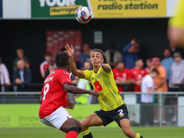 Miles Welch-Hayes in action against Swindon Town on his Harrogate Town debut. Pictures: Matt Kirkham