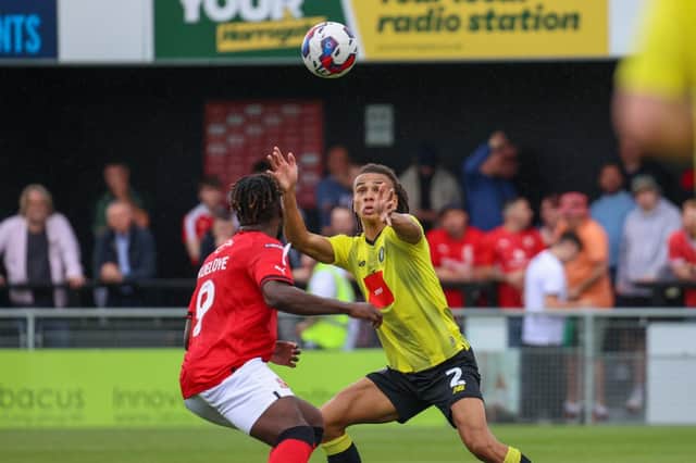 Miles Welch-Hayes in action against Swindon Town on his Harrogate Town debut. Pictures: Matt Kirkham