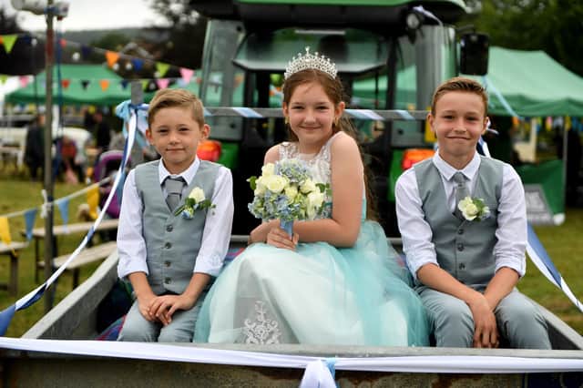 Birstwith Show Queen Izzy Semark with Elvis Appleyard and Harrison Cuthbert. (Picture Gerard Binks)