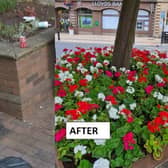 A photo of the Cambridge Street planter before and after Harrogate Borough Council stepped in. (Photo courtesy of Harrogate Borough Council)
