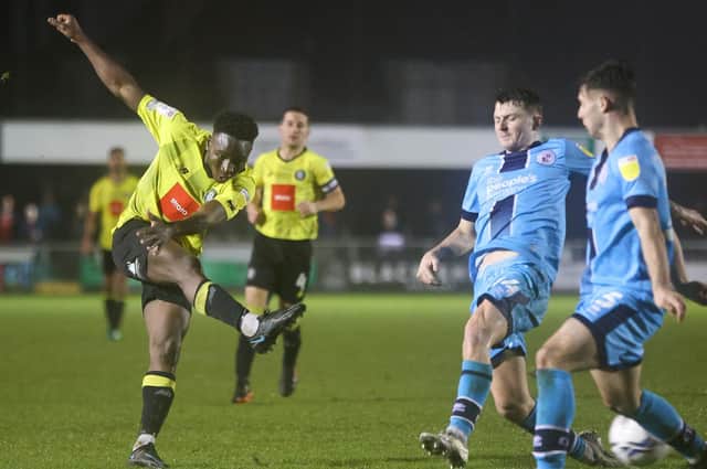Brahima Diarra was on target for Harrogate Town the last time they hosted Crawley Town at the EnviroVent Stadium. Pictures: Matt Kirkham