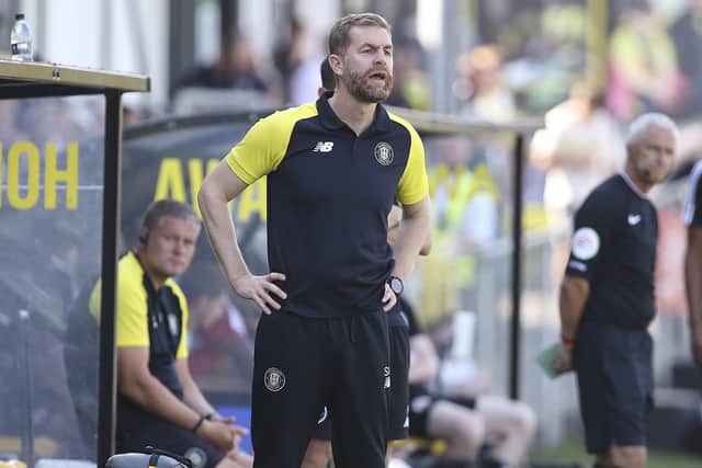 Simon Weaver watches on from his technical area during Harrogate Town's goalless draw at home to Crawley.