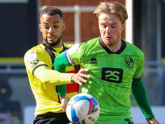 Harrogate Town right-back Warren Burrell in action during Easter Monday's home defeat to Port Vale. Pictures: Matt Kirkham