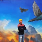 Simon Midgley of Starling Independent Bar Cafe Kitchen in Harrogate with the new mural by artist Sam Porter in the bar's new outside dinning/drinking area which will be ready to open on April 12. (Picture Gerard Binks)