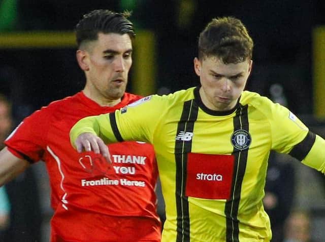 Josh McPake in action during Harrogate Town's 2-2 draw with Leyton Orient. Pictures: Matt Kirkham