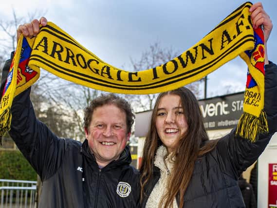 Harrogate Town supporter Dave Worton, left, and his daughter, Molly, outside the EnviroVent Stadium.