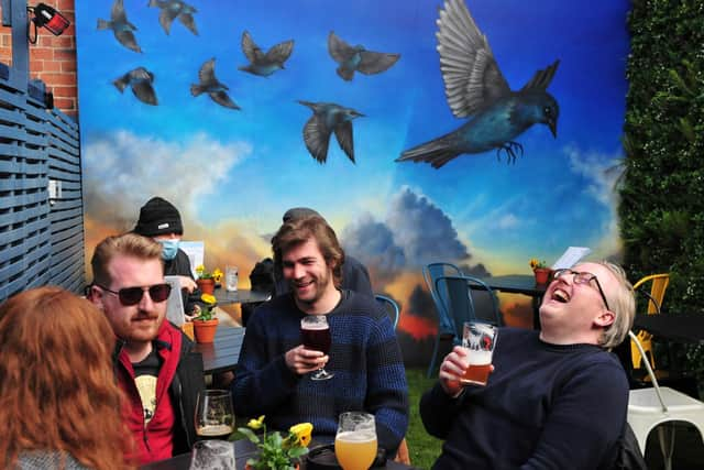 Customers enjoying the new outside beer garden earlier this week at the Starling Independent Bar Cafe Kitchen in Harrogate. (Picture Gerard Binks)