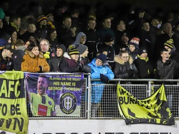 Harrogate Town supporters at last year's Yeovil Town fixture in February. Photo: Matt Kirkham.