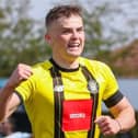 Harrogate Town winger Josh McPake celebrates his later winner against Bradford City. Pictures: Matt Kirkham