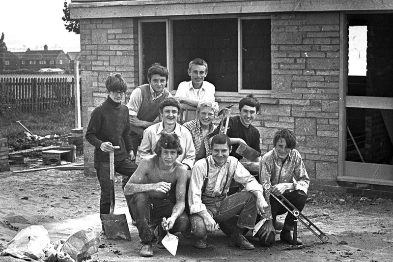 A group of Wigan Technical College apprentices at work building a bungalow in 1970